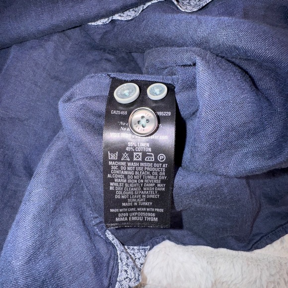 Ted Baker Shirt Mens 5 Large Button Up Blue Linen Chambray Flip Cuff Roll Tab - Picture 9 of 10